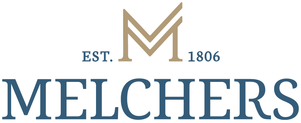 Melchers logo in gold and blue colours for Melchers Vietnam